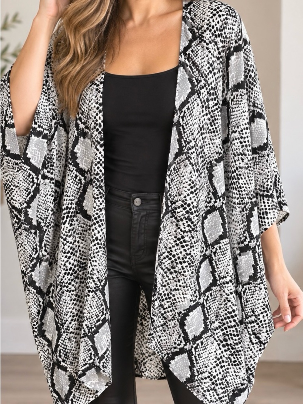 Fantastic Fawn Snake Print Open Front Kimono Cardigan M Made in USA
